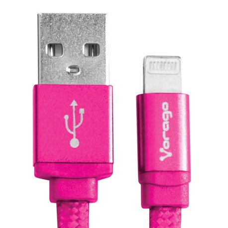 CABLE VORAGO CAB-119 ROSA USB-APPLE LIGHTNING 1 METRO ROSA BOLSA