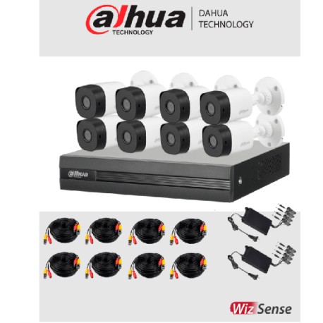 KIT DAHUA DE 8 CAN 2 MPX/WIZSENSE/IA/ H.265+/ 8 CAM B1A21 2 MPX (DH-KIT/XVR1B08-I/8-B1A21N-0360B)